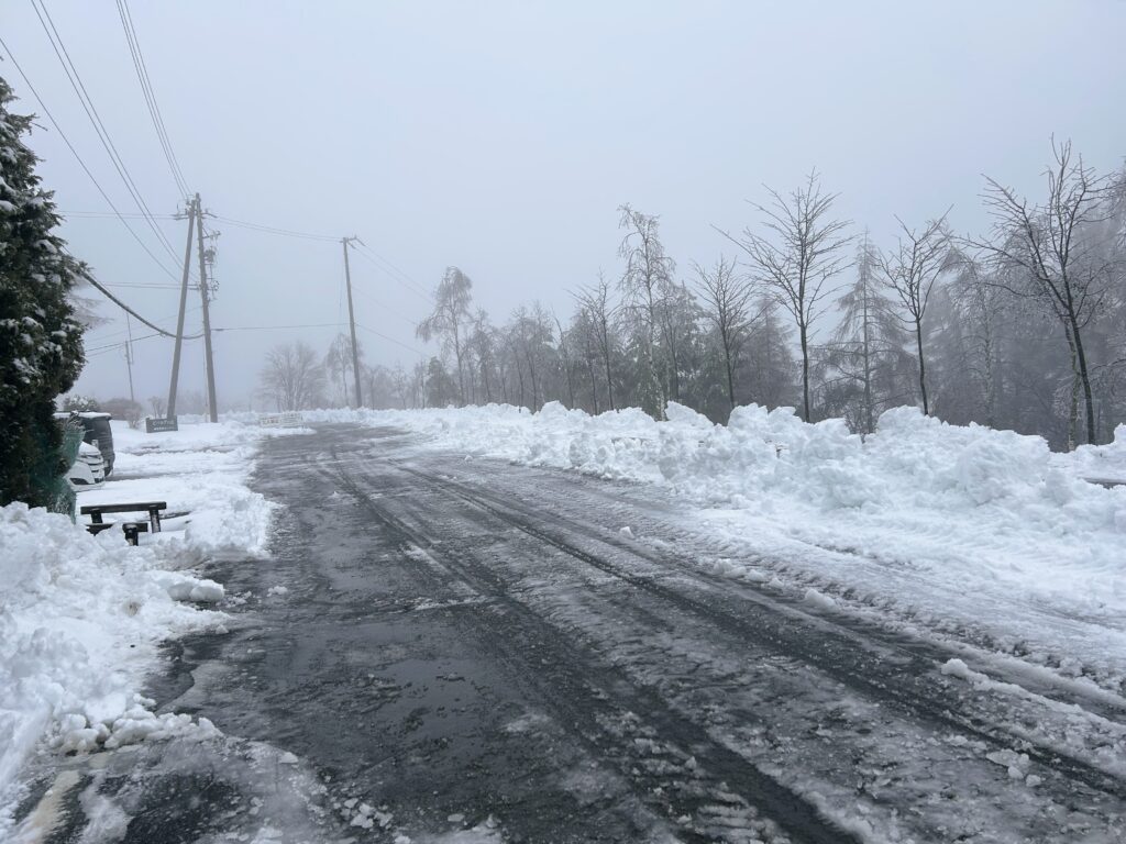 信州諏訪霧ヶ峰高原別荘地　霧ヶ峰　ビバルデの丘　長野県諏訪市　ビーナスライン　別荘　山　森　森林　自然　富士山　八ヶ岳　南アルプス　中央アルプス　雪　積雪状況　道路　除雪